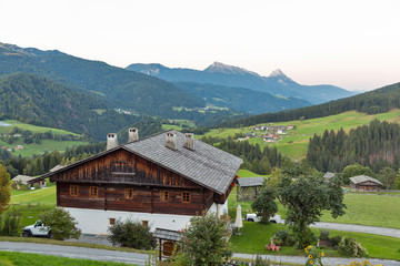 Western Carinthia Alpine village landscape at sunset, Austria.