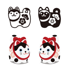 狛犬のアイコンイラスト　カラーと白黒