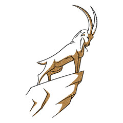 Illustration with mountain goat. Climbing tur