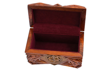 wooden lacquered carved box isolated on a white background