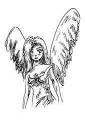 Fotobehang engel pen tekening © emieldelange
