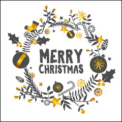 Merry Christmas Golden White Ornament Card