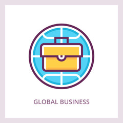 Global business icon. International finance and investments concept. Vector linear pictogram.