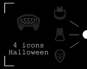 Collection of 4 halloween icons. Vector illustration in thin line style