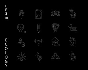 Green, Ecology and environment icon set in vector format. 16 icons in thin line sets