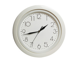 Simple classic white round wall clock isolated on white