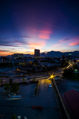 Fototapeta na wymiar scenery of sunset at Ipoh Malaysia. Soft focus,motion blur due to long exposure