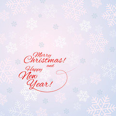Fototapeta na wymiar Winter background with snowflakes Text Happy New Year and Merry Christmas Celebration background Vector