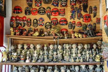 dolls and masks to the sale in the temple of the literature, ancient university, in Hanoi, Vietnam.