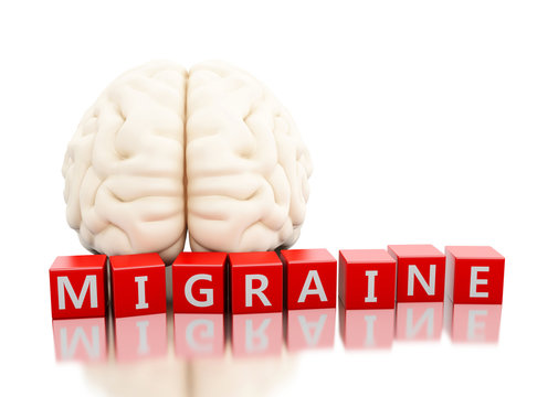 3d Human Brain With Migraine Word In Cubes