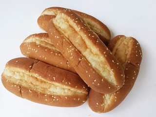 Bakery rolls on white background, closeup