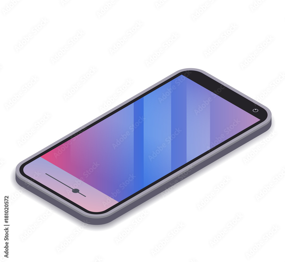 Poster isometric mobile phone with colorful display. smartphone illustration isolated on white transparent 