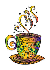 Sketchy of coffee cup with aroma