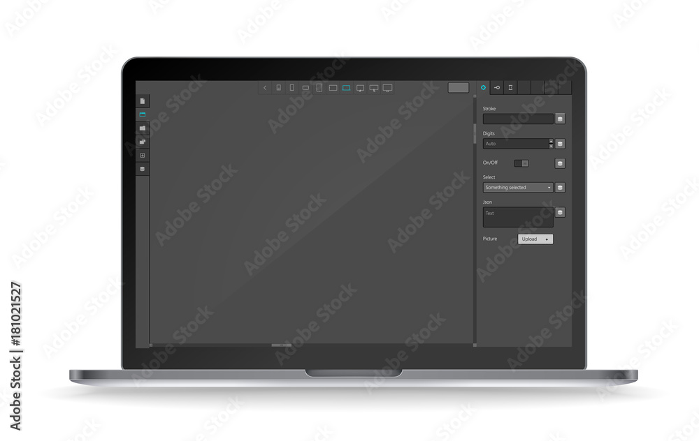 Poster modern laptop vector mockup with dark interface