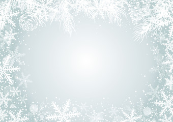 Naklejki  Boże Narodzenie projekt koncepcyjny tła białego płatka śniegu i liści sosny z ilustracją wektorową przestrzeni kopii