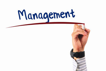 Business concept handwriting marker and write Management isolated on white.Business quote