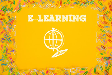 Drawn globe with word E-learning