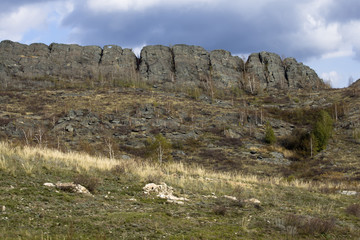 Natural landscape. Rocky mountain range. Autumn. Eastern Kazakhstan.