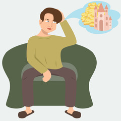 man dreaming about idle life vector illustration