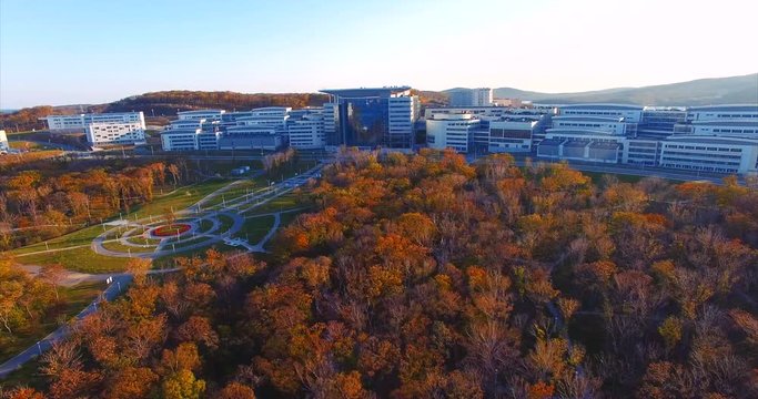 Russian Far Eastern Federal University. Campus of the university aerial view. Vladivostok, Russia.
