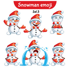 Vector set of cute snowman characters. Set 3