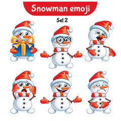 Vector set of cute snowman characters. Set 2