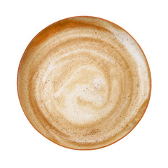 Top view of hot coffee latte cappuccino spiral foam isolated on white background, clipping path included