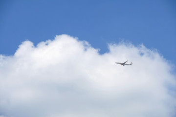 Fototapeta na wymiar Plane in the blue sky with cloud