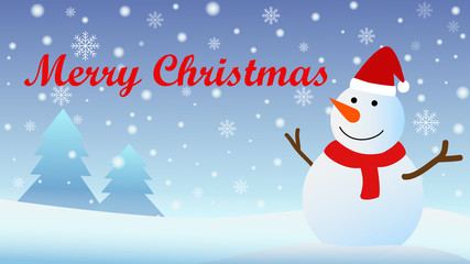 Christmas Background with Snow fall and Snow man - Vector Illustration