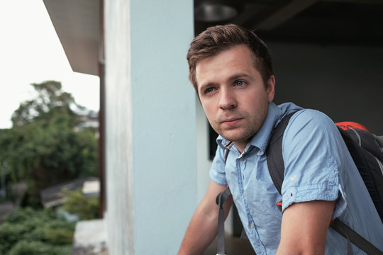 Caucasian Young Man Outdoors.