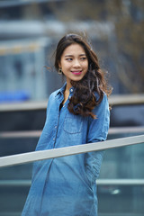 Obraz premium One beautiful young asian woman in the street