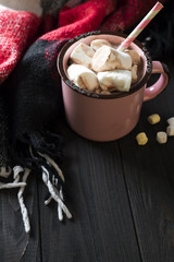 Enamel cup of hot cocoa with marshmallows