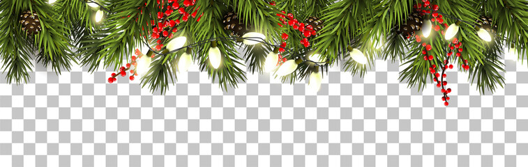 Christmas border with fir branches and pine cones - obrazy, fototapety, plakaty