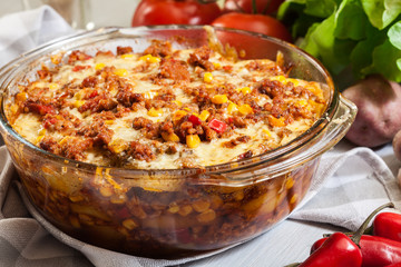 Mexican potato casserole with minced meat