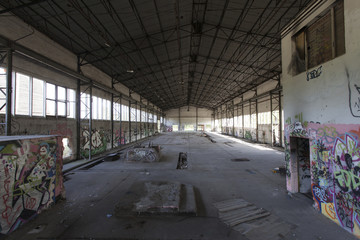 huge, abandoned factory hall