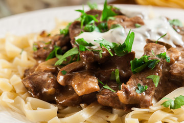 Homemade beef Stroganoff with mushrooms