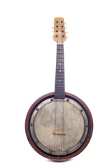 Old banjo isolated on white background