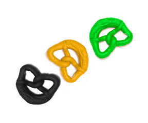 Pretzels in the colors of the jamaica flag. German Jamaica coalition. 