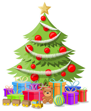 Weihnachtsbaum mit Weihnachten Geschenk und Spielzeug isoliert