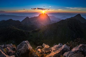 Sunset with mountain view at Doi Laung Chiangdao in Chiangmai, Thailand.