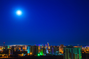 City Night View With Moon