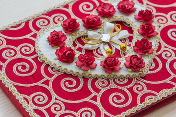 Heart rose on book decoration