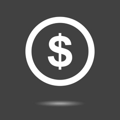 Dollar sign icon - simple flat design isolated on grey background, vector