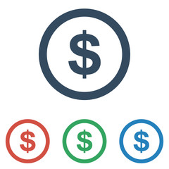 Dollar sign icon set - simple flat design isolated on white background, vector
