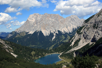 Naklejka na ściany i meble View on Drachensee lake in mountain
