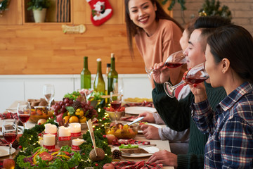 Drinking wine at celebration