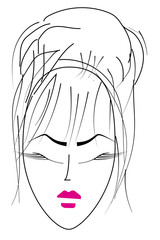 face of woman. long eyelashes, eyebrows beautiful and pink lips.