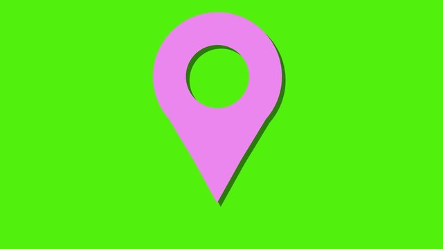 Map marker icon loop pink with shadow green screen