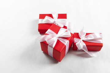 Gift boxes with ribbon isolated on a white