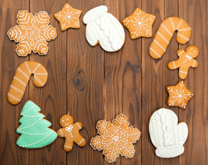 Christmas cookies on  wood background